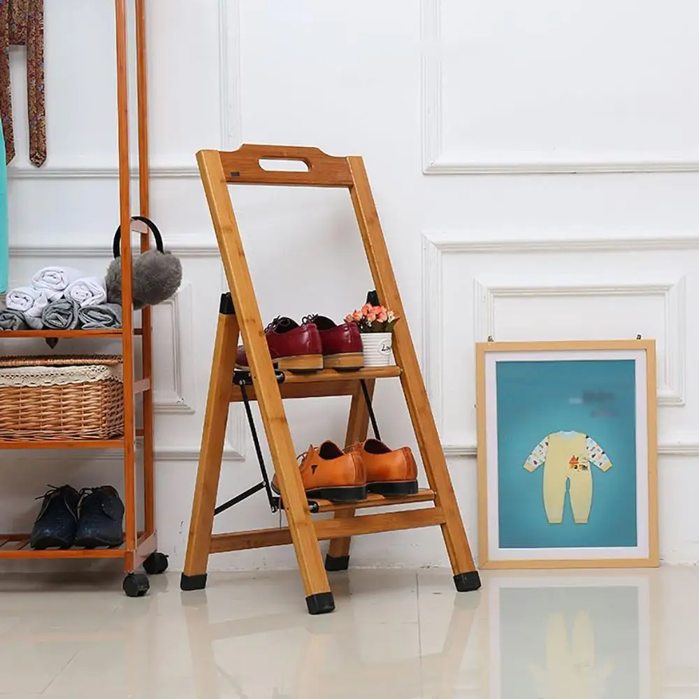 Bamboo Multifunction Ascend Small Ladder Stool Double Step Stool Bamboo Folding Ladder Stair Chair Household