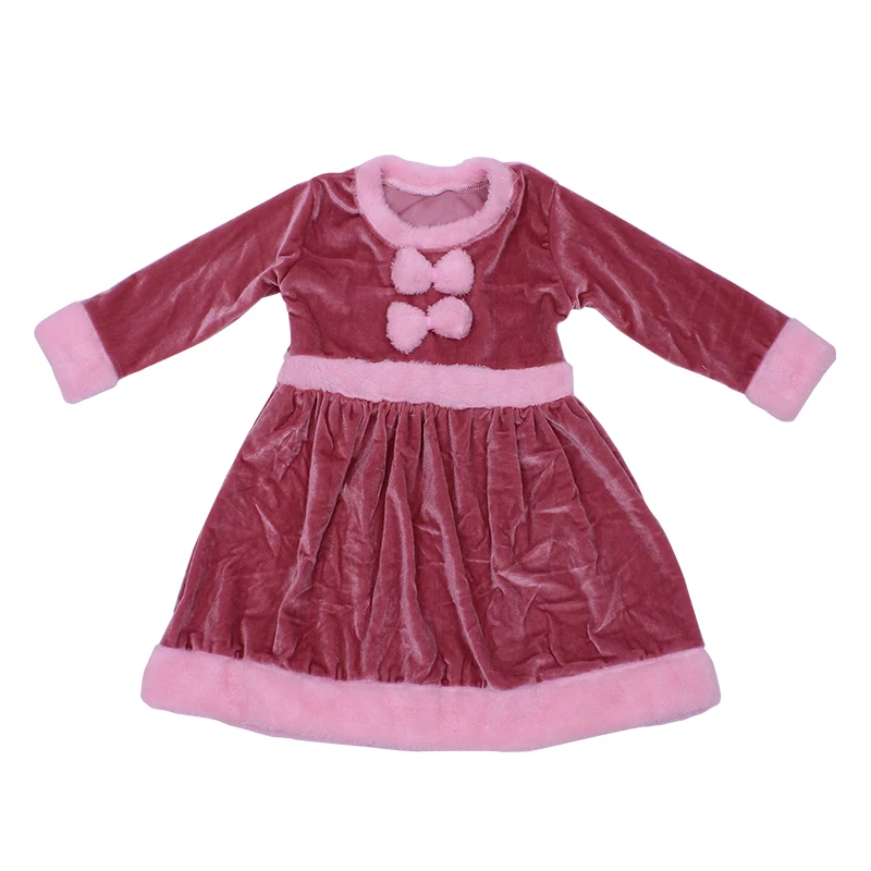 2020girl dress 3to 5years simple frock design winter warm velvet model dress for girl party solid color pink children dress new