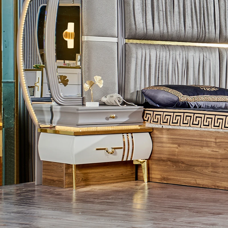 Classic Royal Wood Frame King Size Double Bed Set Modern Villa Home Wooden Mdf Queen Full King Size Bedroom Sets Furniture