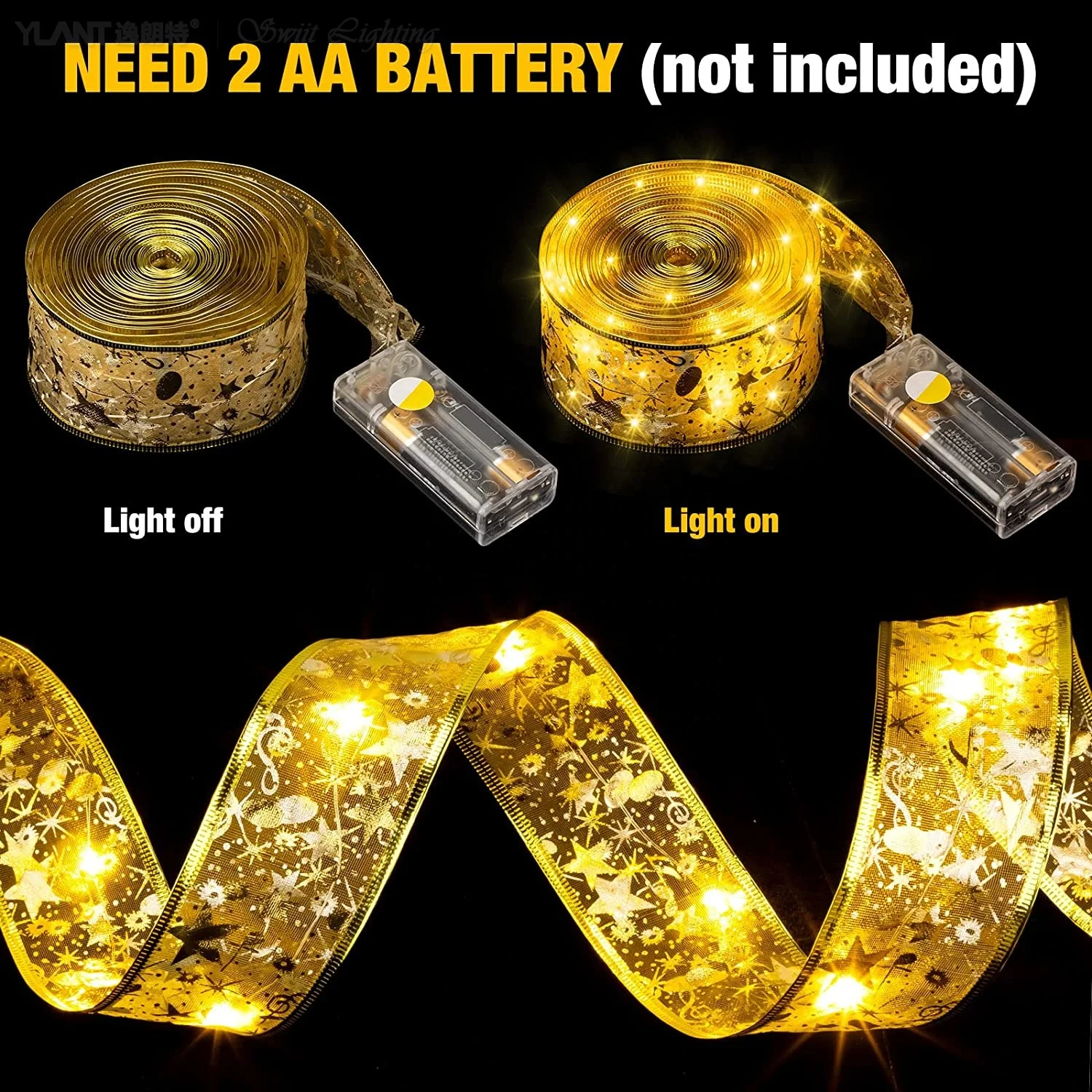 Christmas Tree Ribbon Lights 10M Copper Wire Ribbon Glowing Bows Led Fairy Strings Lights Ribbon Christmas  With Led Light