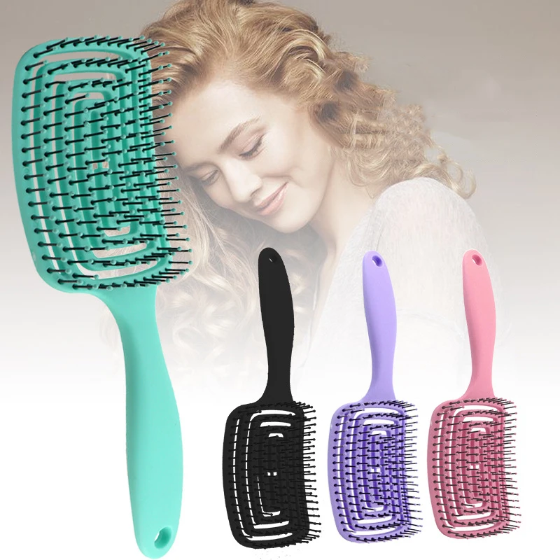 Women Wet And Dry Dual Use Detangling Brush Nylon Round Beads Comb Teeth Hair Scalp Massage Plastic Hair Brush For Salon Home