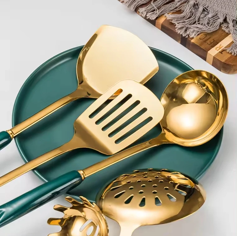 Modern Kitchen Utensils Stainless Steel Non-stick Fried 4-piece Golden /silver Handle Pp Kitchen Accessories Gold