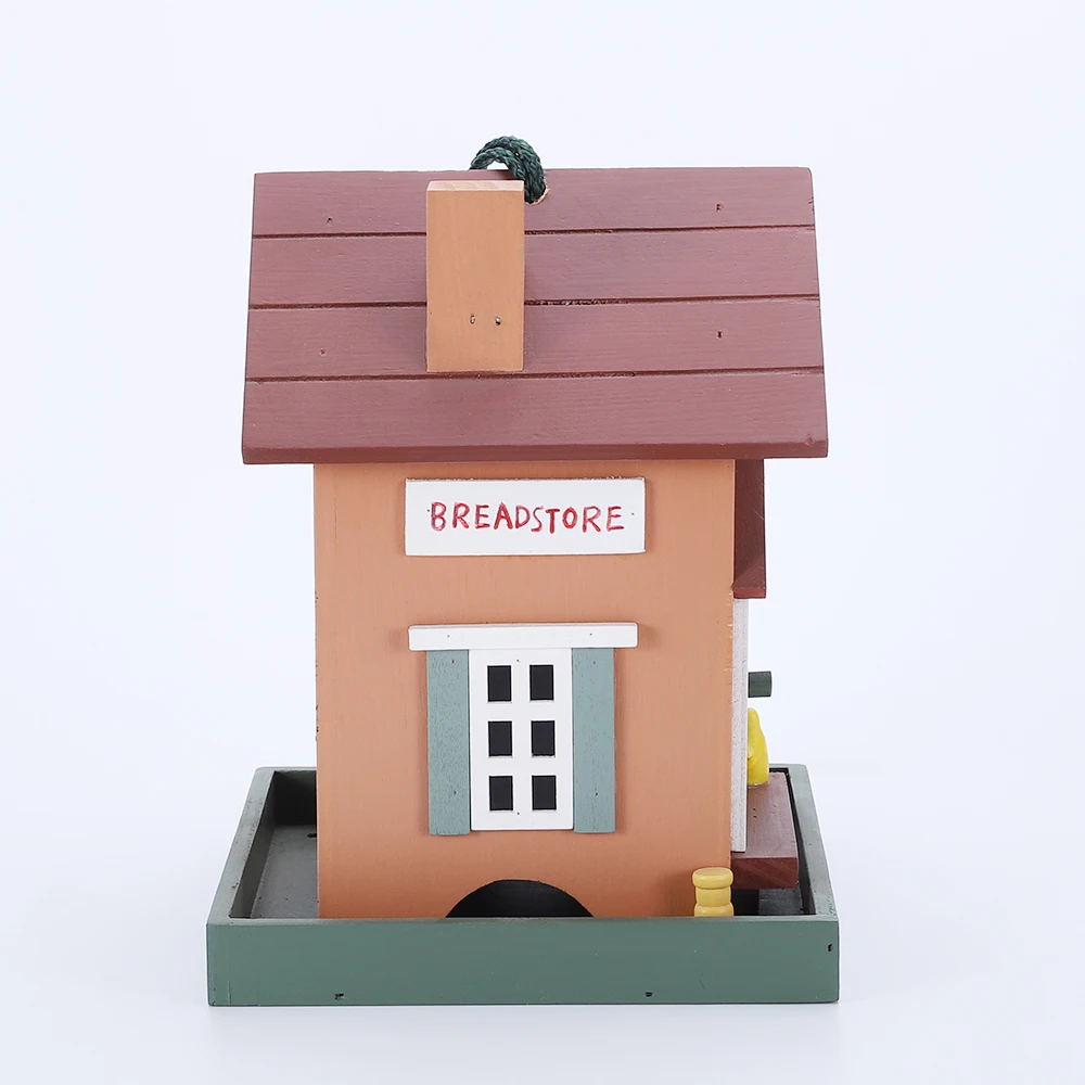 Hot Selling Outdoor Wooden Bird House Colorful Garden Bird House With Rope