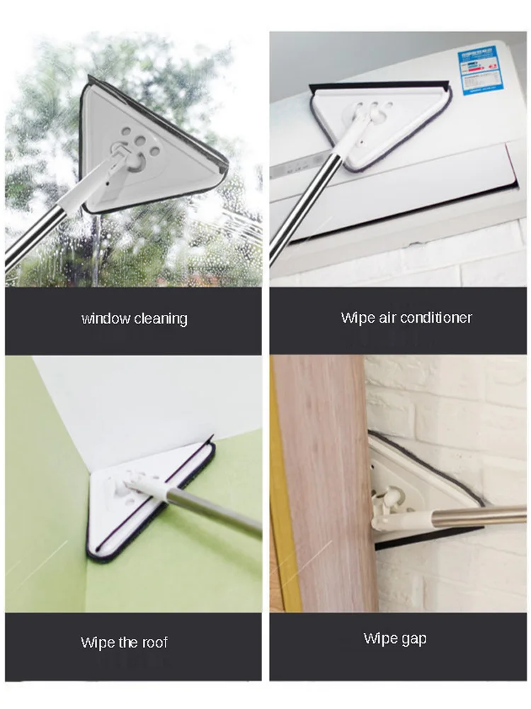 Microfiber Triangular Mop Lengthen Glass Ceiling Clean Mop Kitchen Wall Flat Floors Windows Double Side Brush Home Cleaning Tool