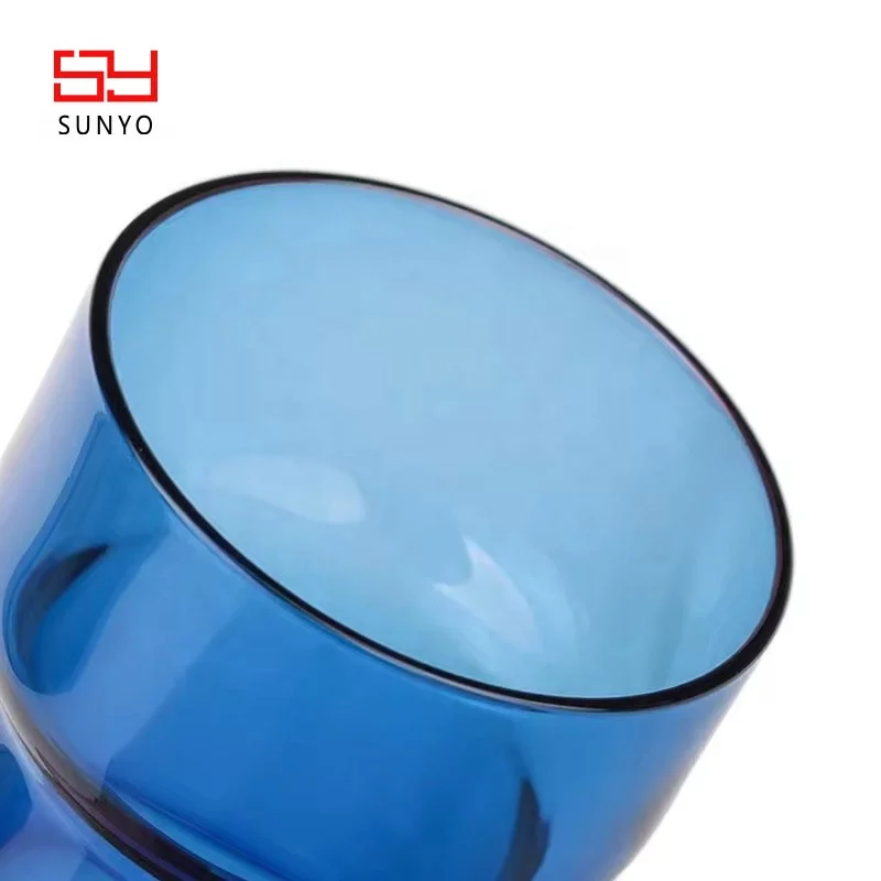 Custom Colored Design High Quality Handmade Borosilicate Stepped Surface Stacking Utility Blue Tumbler Colored Water Glasses