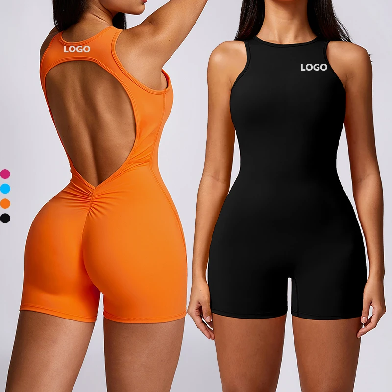 XW-CLT8697 New Custom One Piece Yoga Fitness Workout Sets Women Sportswear Backless Scrunch Butt Jumpsuit For Women