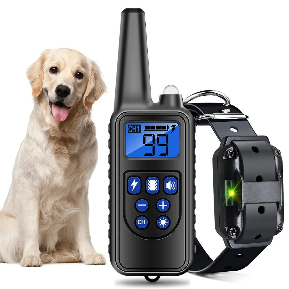 Gold Rechargeable Waterproof Electronic Static Shock Vibrate 1000m Remote Control Pet Dog Training Collar