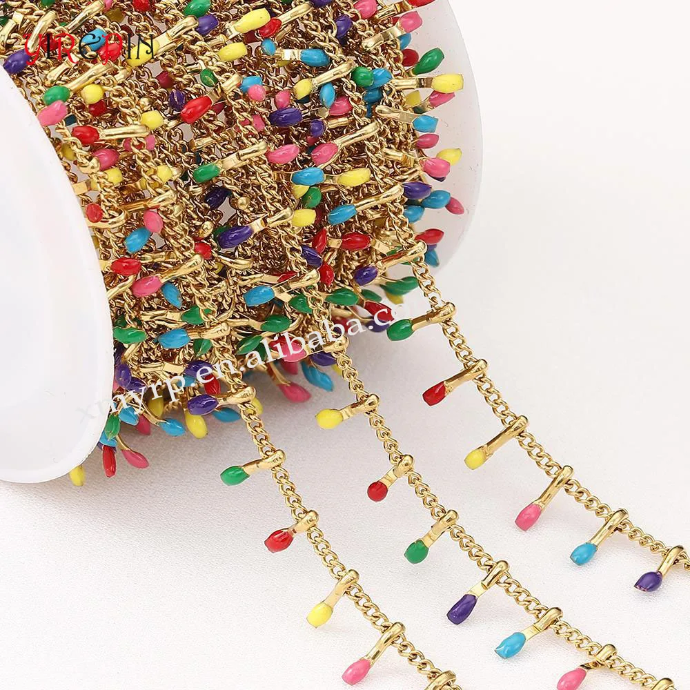 Ethnic style drop oil wholesale fashion diy jewelry stainless steel colorful beads chain