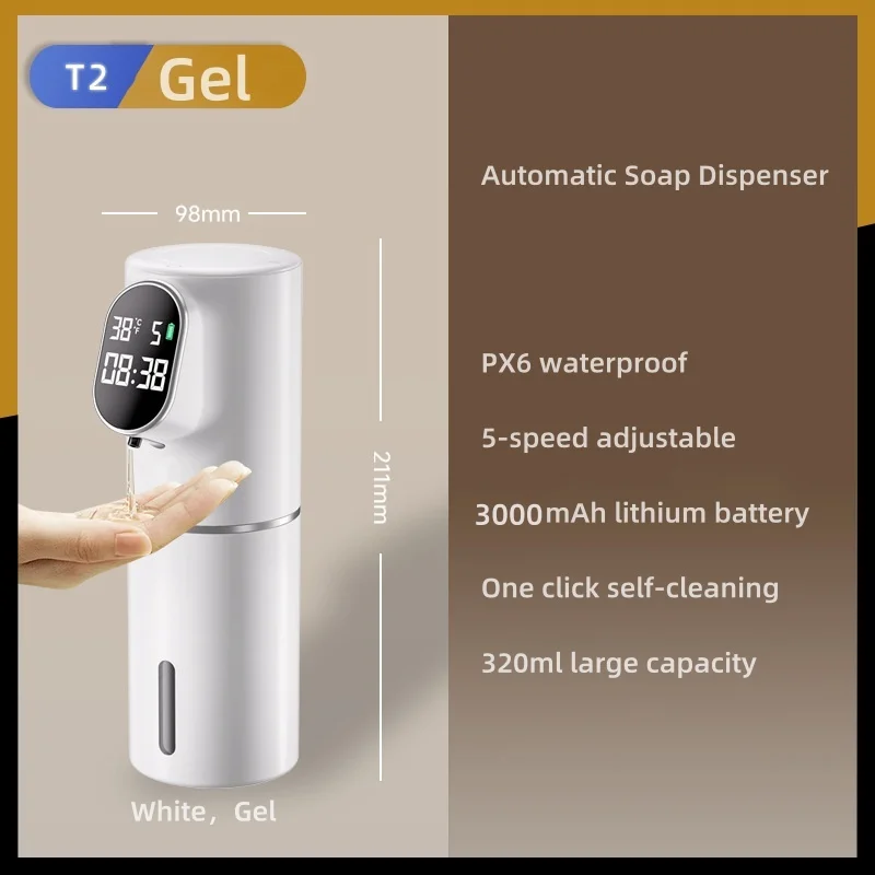 2-in-1 Automatic Dispenser Foam USB Charging 320ml  Touchless Smart Infrared Sensor Liquid Soap Dispensers with Led Display