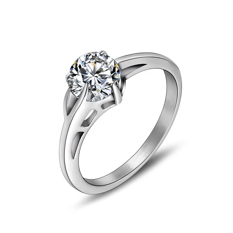 
925 Sterling Silver Ring Round Single Cubic Zircon Wedding Engagement Bridal Ring Set 