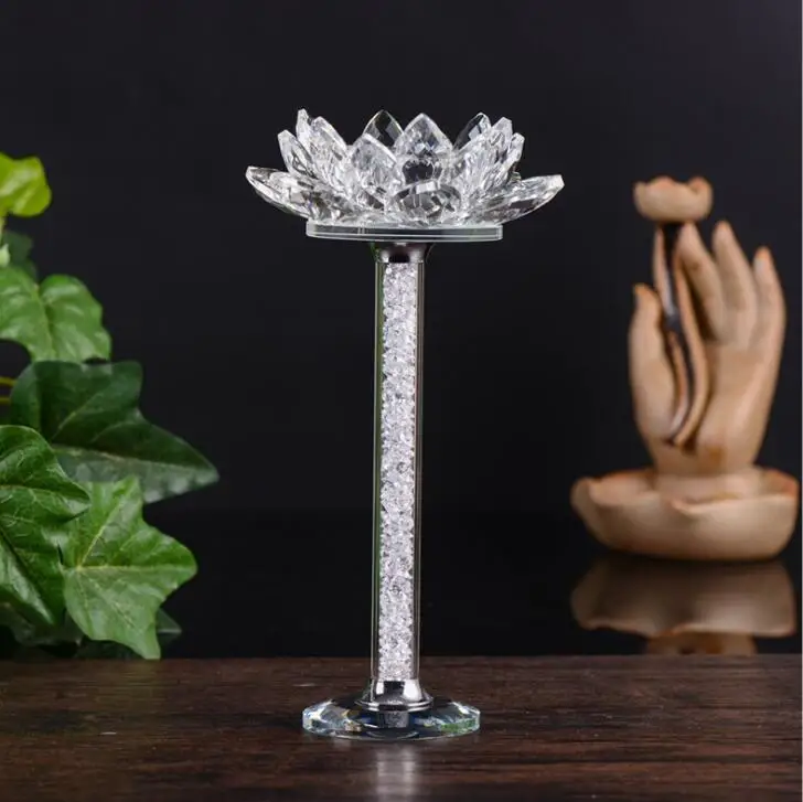 Wholesale crystal tealight candle holders crystal lotus candle holder for decoration