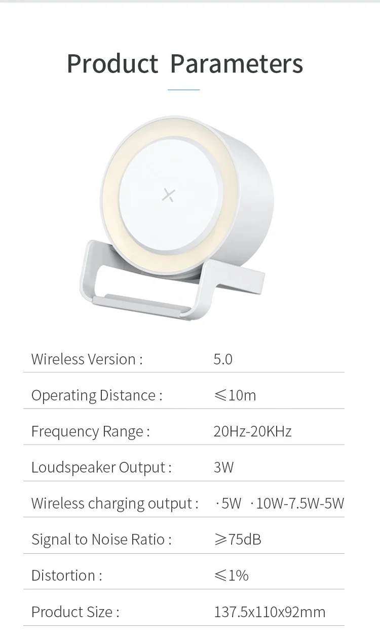 Eco-Friendly Bamboo Portable Mini Phone Stand Bluetooth Lamp Speaker With Wireless Charger