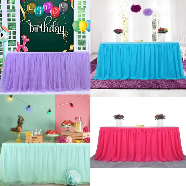 Christmas dinner birthday party table cloth long table covers wedding decoration ruffled tutu table skirt tulle wedding