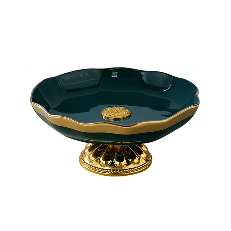 Wholesale Luxury Emerald High Foot Ceramic Cake Fruit Plate