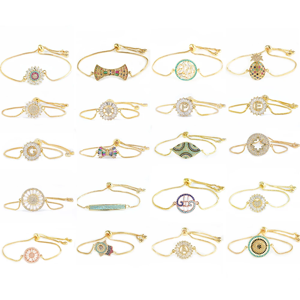 micro paved cz charm bracelet women adjustable chain brass bracelet accessories women wholesale ladies gold-plated bracelets diy