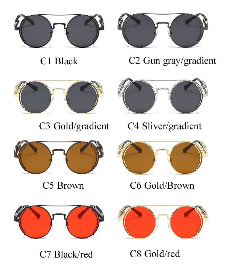 
New fashionable metal circle sun glasses custom logo eyewear brand design vintage round steampunk sunglasses women men 