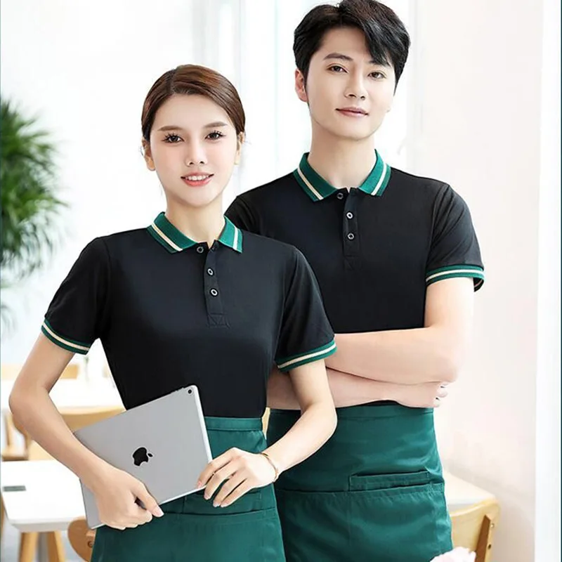 Wholesale Unisex Cafe Bar Polo Shirt Custom Embroidered Logo Waitress Waiter Uniform Restaurant