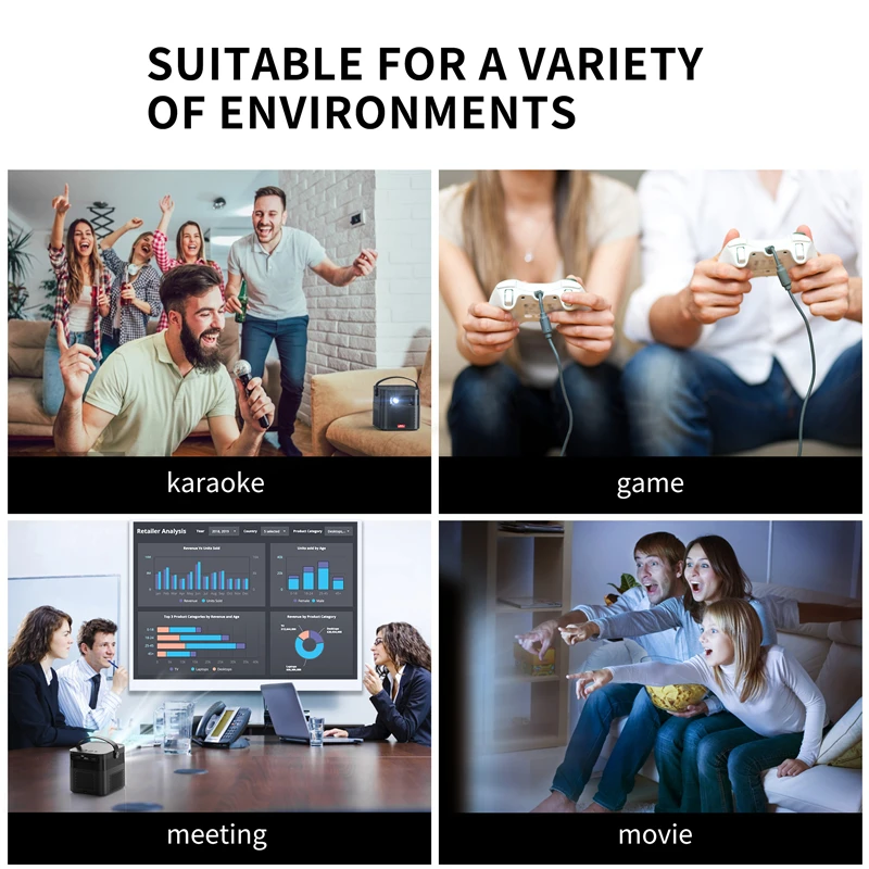 Rechargeable Battery Multi-Interactive 2+32GB 300 ANSI High Brightness Portable WIFI Projector 4K 3D HD Projector