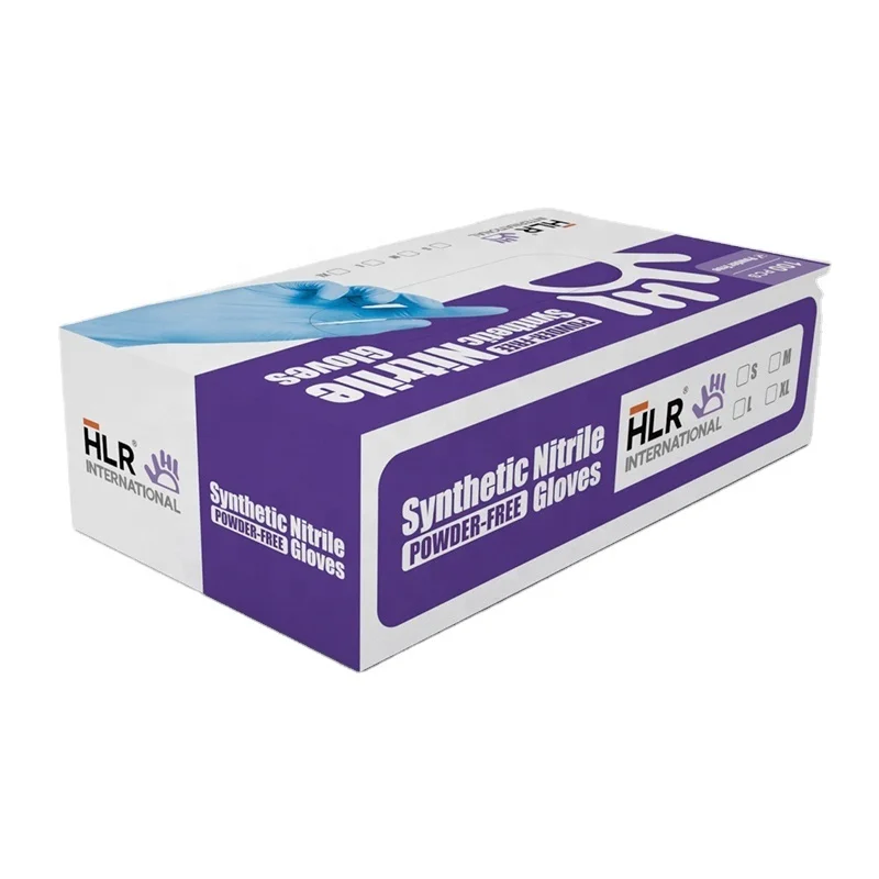 HLR Synthetic Nitrile Glove Powder Free High Quality Box packing Disposable Nitrile Gloves