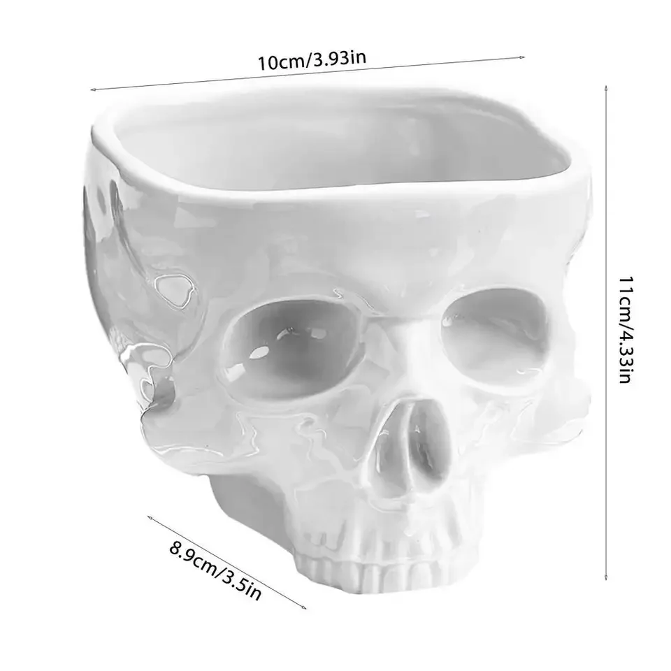 2023 New Upgrade Halloween Decorations Human Skull Ceramic Bowl Custom Size Skull Planter Deep Skull Head Candy Dish
