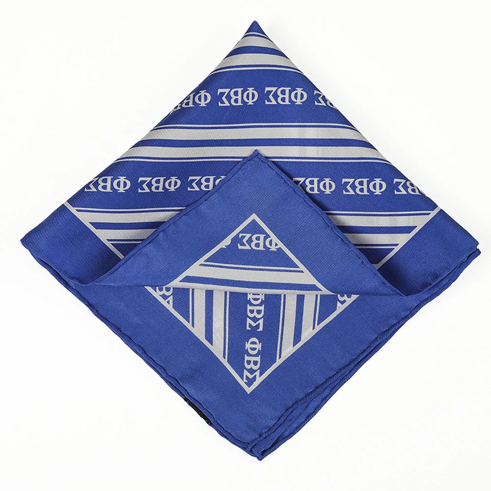 Pure Silk Greek Pocket Square Collection Phi Beta Sigma Fraternity Handkerchief Royal Blue Hand Rolled Pocket Squares