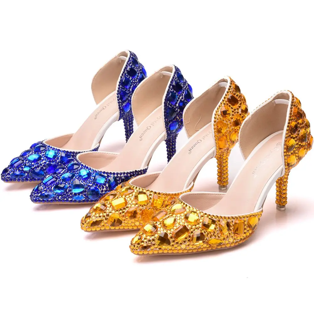 
rhinestone 7cm high heel pointed toe plus size sandals for women 