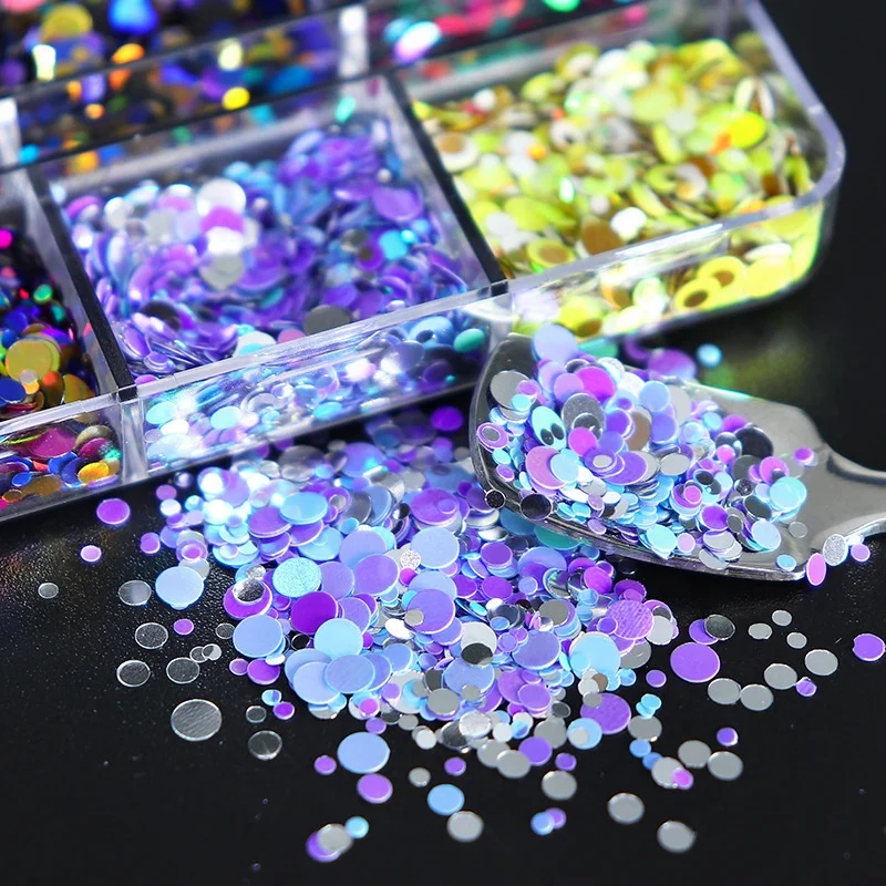 6Grid/box Ultrathin Dot Nail Sequins Mix Laser Sequin For Nails Art Manicure /Makeup/Wedding Christmas Decoration
