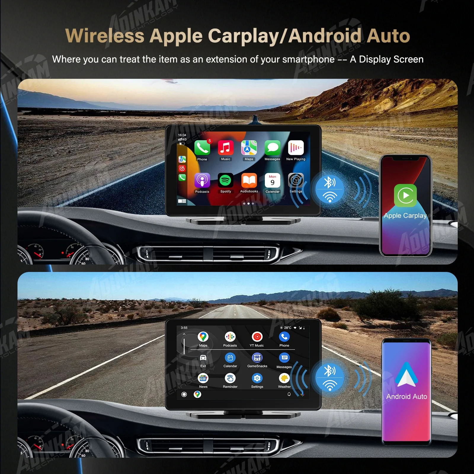 Portable 7 Inch Carplay Android Auto Car Smart Screen ADINKAM P70 Universal Multimedia Video Player Support Airplay Car Radio