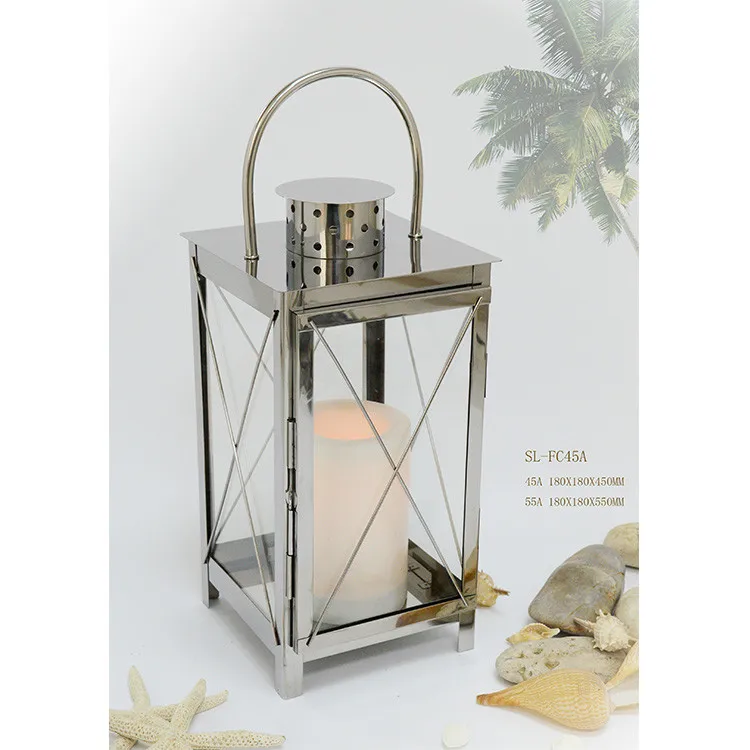 
 Iron Glass Candlestick Square Candle Holder Lantern  