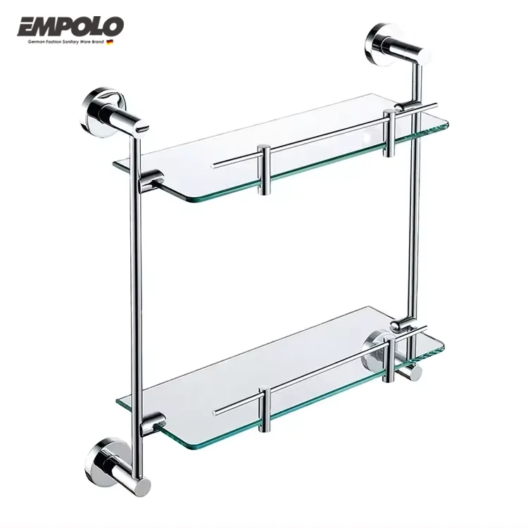 304 Stainless Steel Bathroom Shower Shelf Bath Double Tiers Rack Glass Shelf