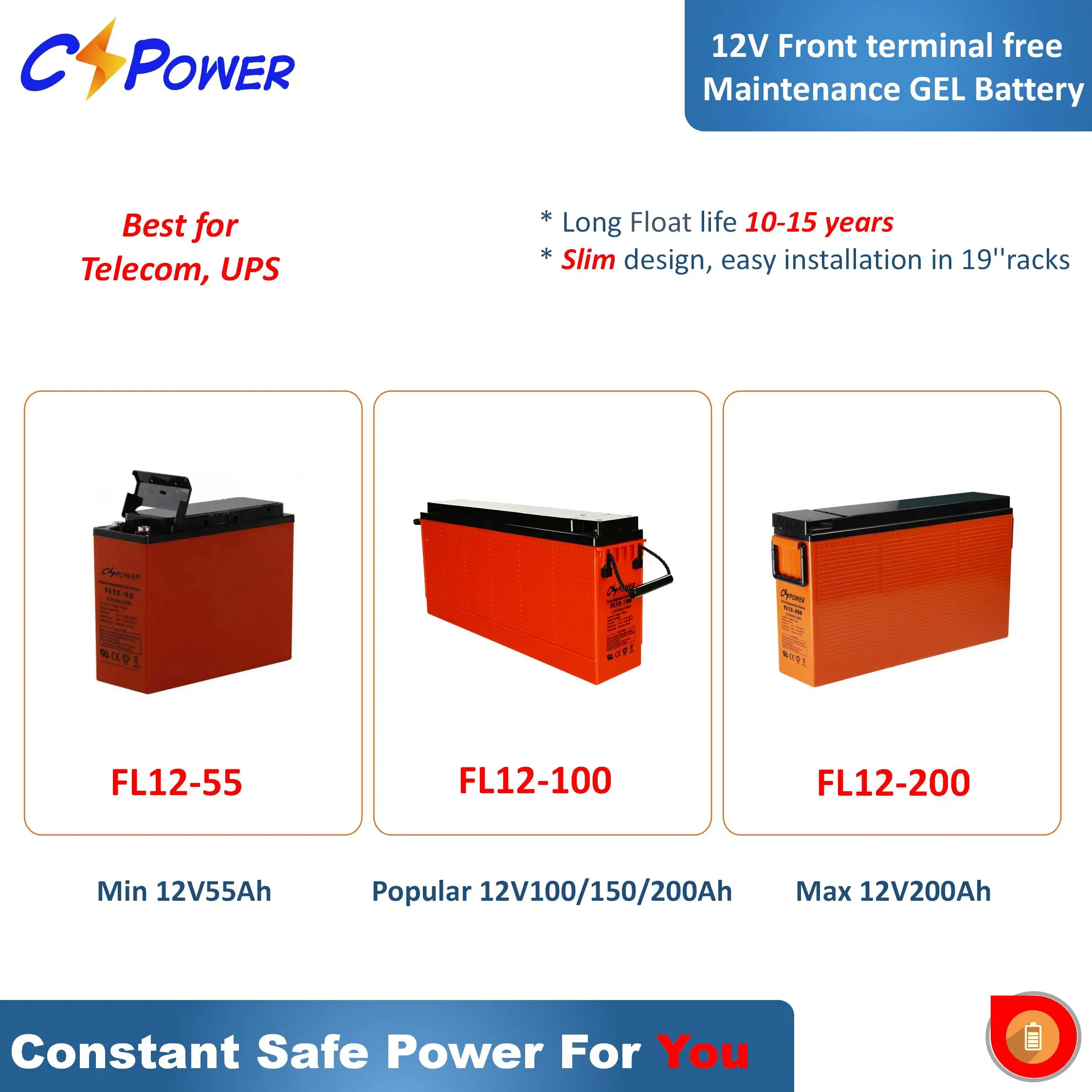 CSPower легкая Передняя клемма 12 В 150ah батарея для солнечной FL12-150