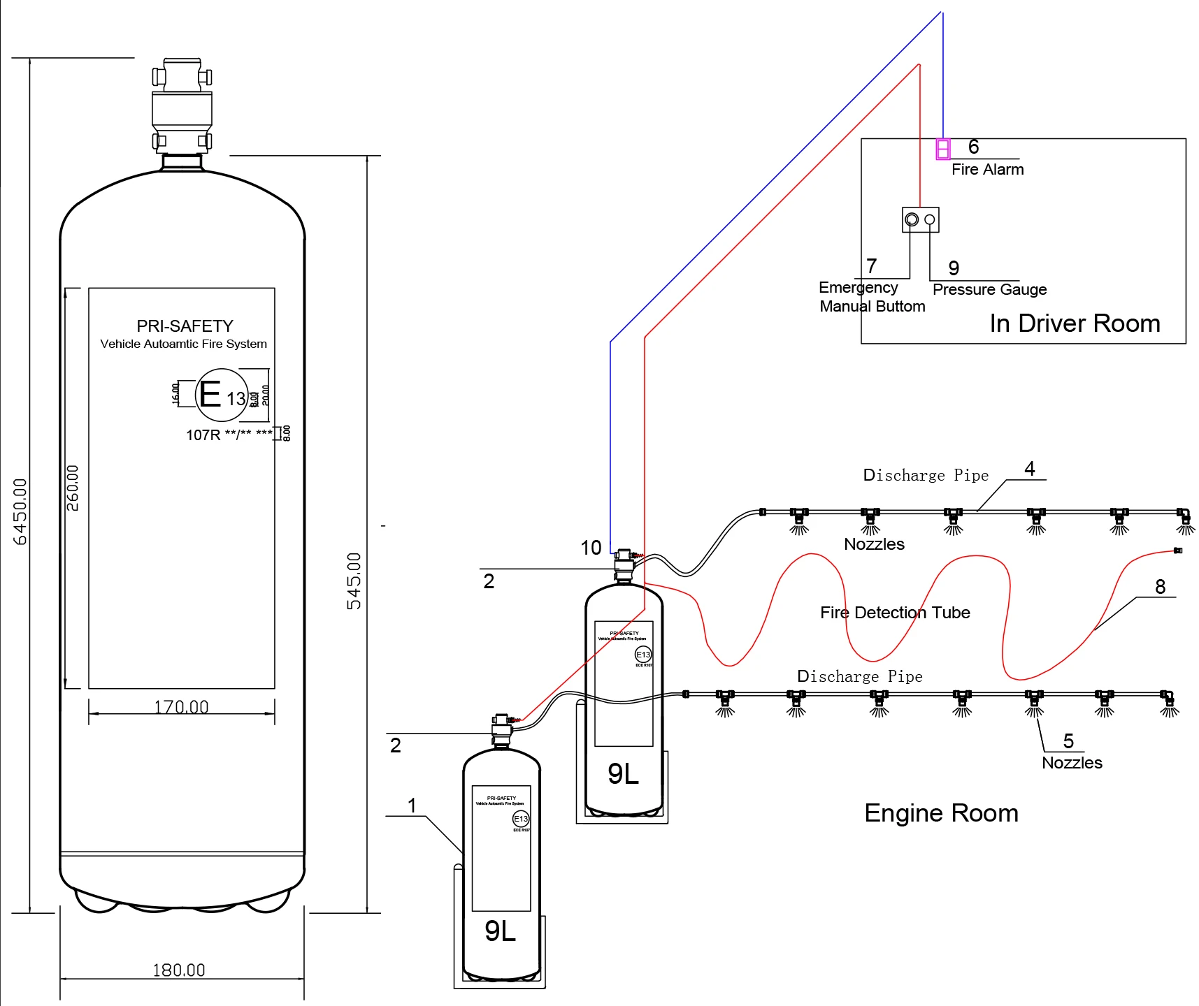Capacity 6L Fire Suppression Systems For School Bus
