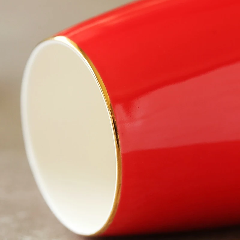 Chinese factory product hot selling wholesale 250ml 330ml no handle cup custom logo red ceramic tea cup with lid