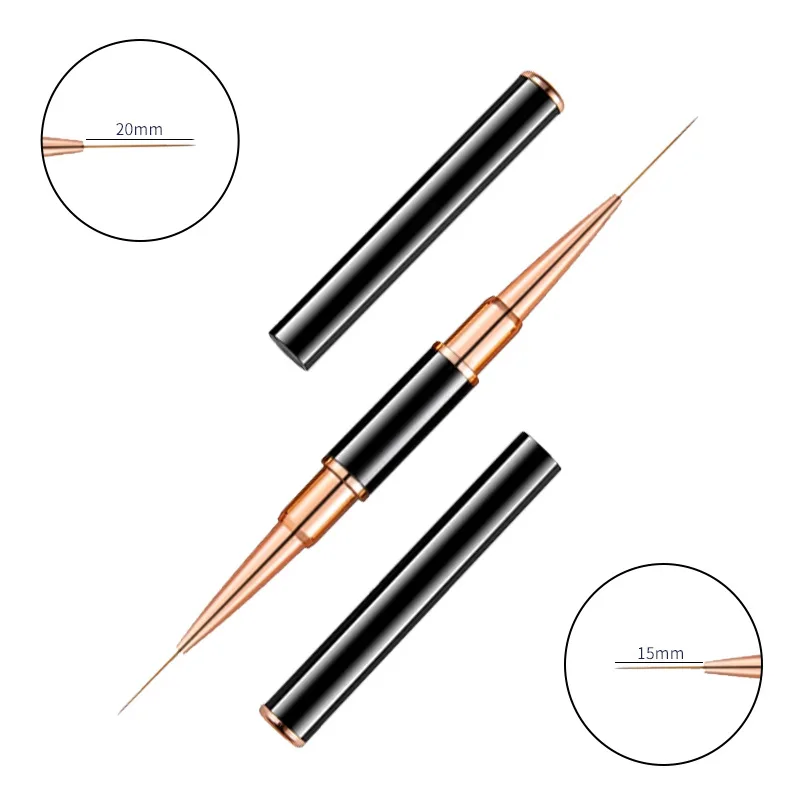 Custom New 3D Nails Brush Liner with Ombre Flat Cover Gel Art Design Double End Rose Gold Metal Handle Nail Art Paint Brush