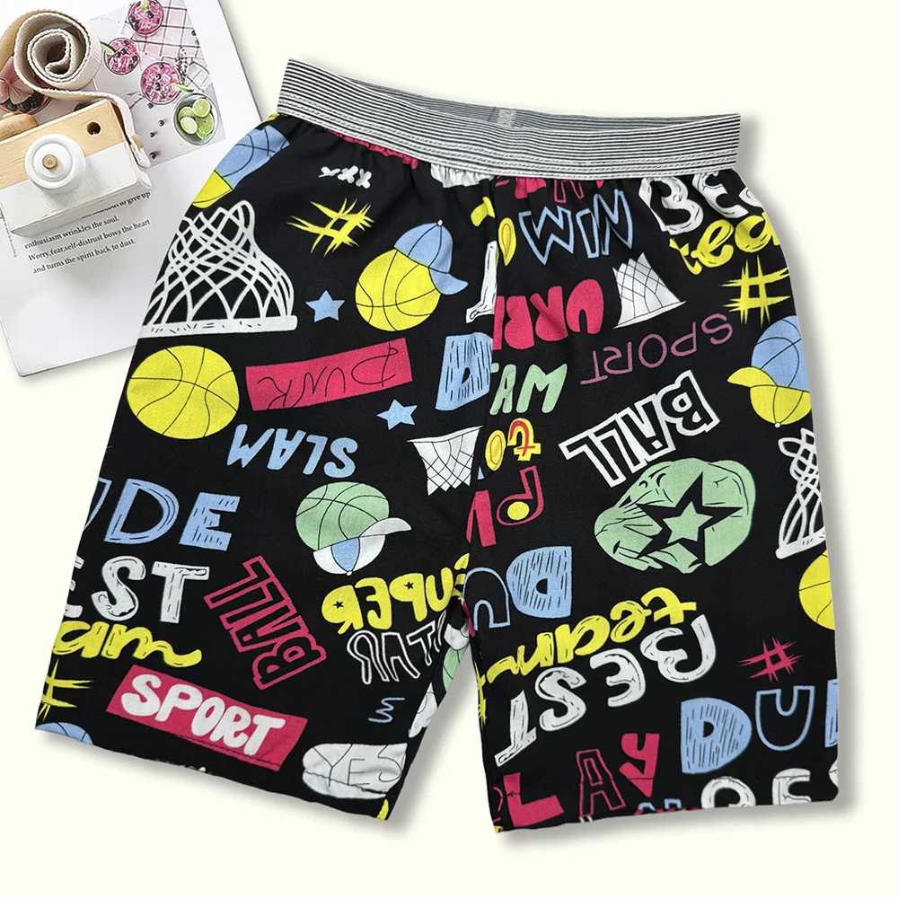 Customizable Boys Waist Free Rope Shorts Quick Dry Breathable Cartoon Basketball Print Factory Wholesale Kids Beach Pants