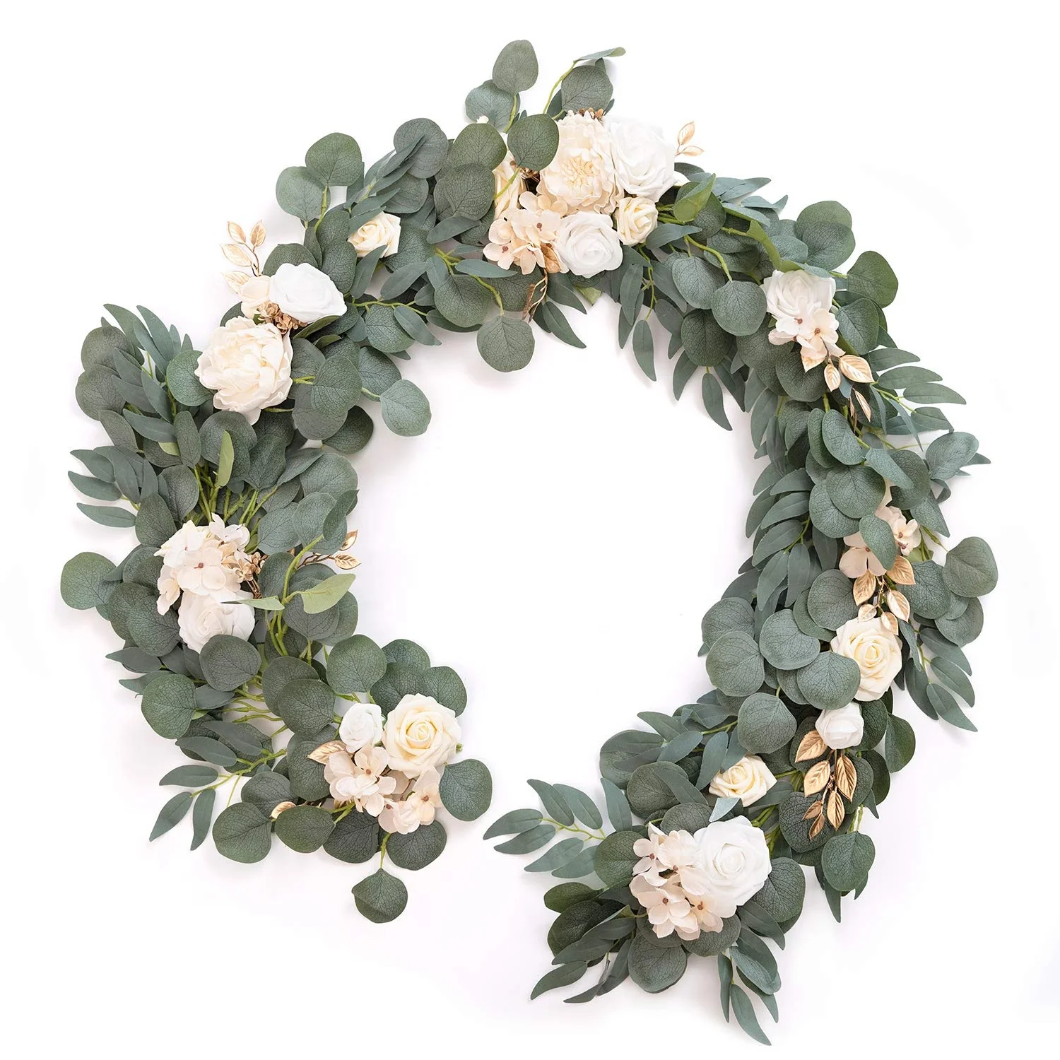 White Beige 6FT Artificial Eucalyptus Garland with Flower Wedding Centerpieces for Wedding Table Decor Wedding Arch Flowers