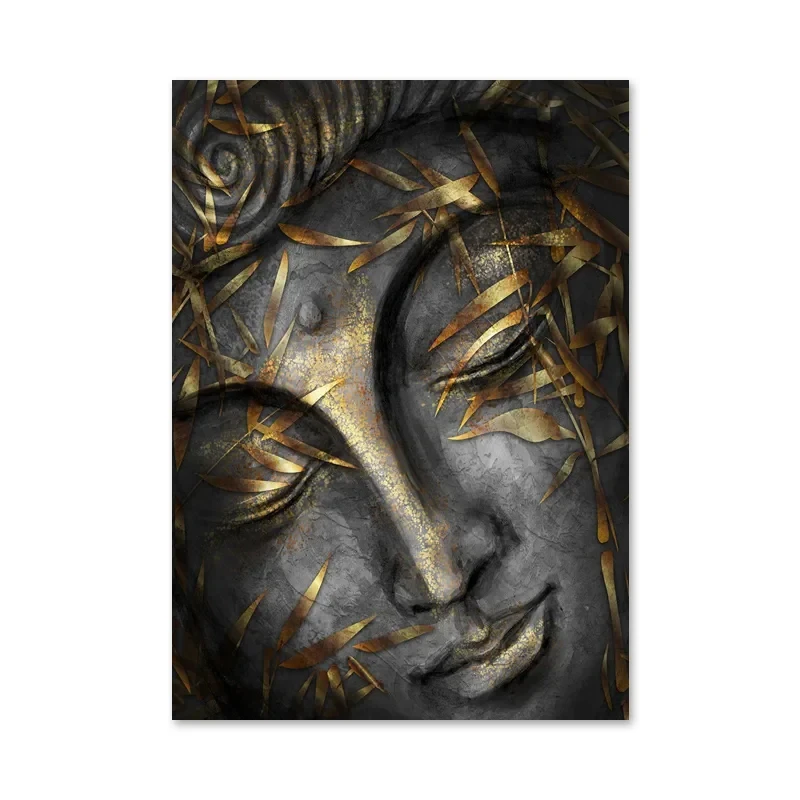 Gold Buddha Oil Painting Wall Canvas Art Decor Laughing Buddha Painting Gold Leaf Buddha Pictures for Living Room Bed