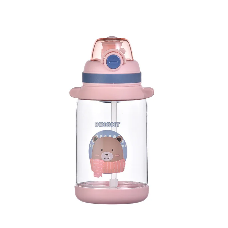 550ml/650ml kids Clear Plastic Water Bottle With Straw Drinking Children Drink School Cute Water Bottle For Kids