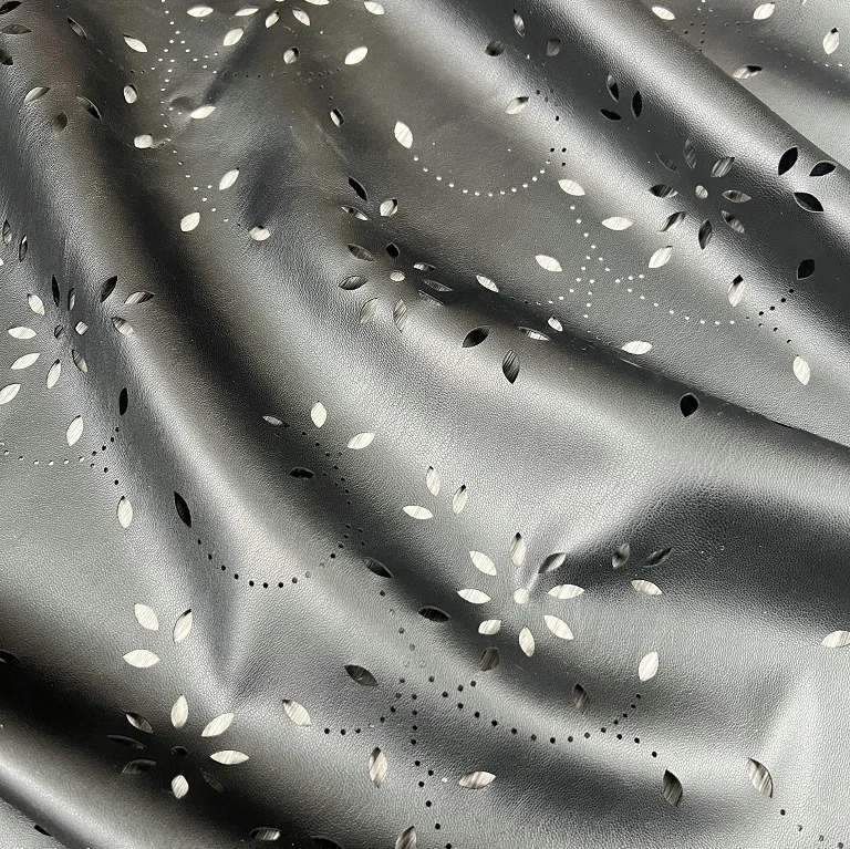 Wholesale Punk Style PU Leather  Carved hole laser Embroidery Fabric