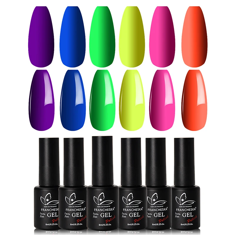 Gel Nail Polish Set, Neon Varnish 6 Colors Soak Off LED Gel Nail Kit