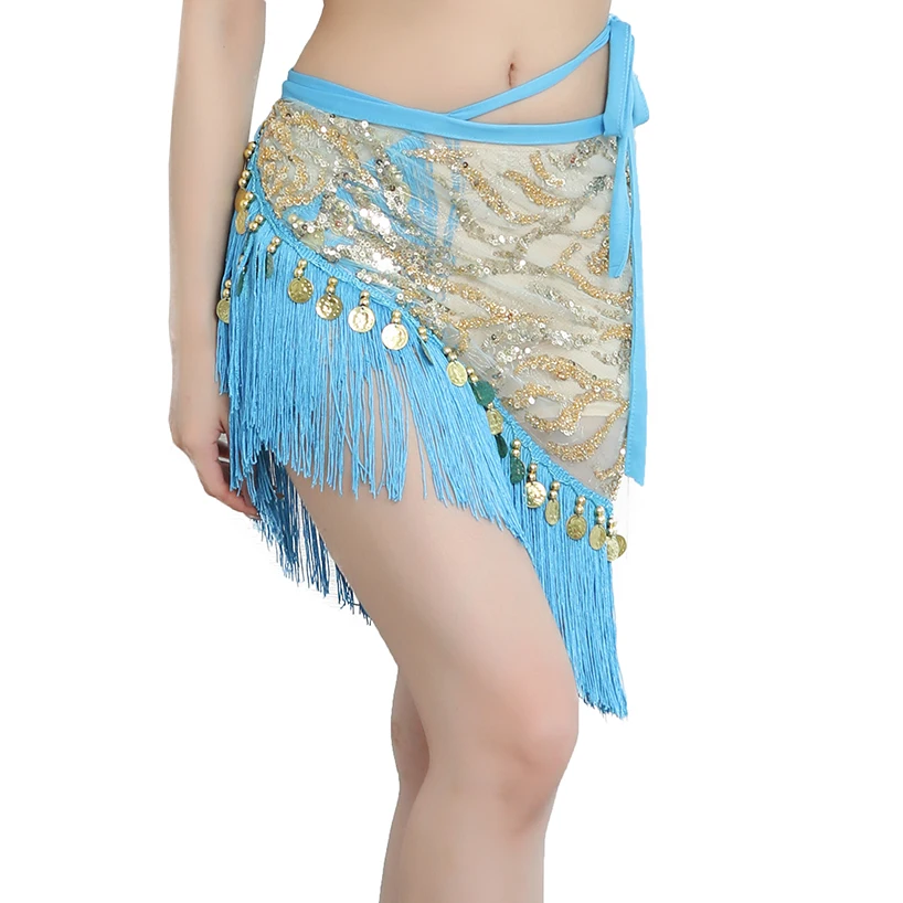 Belly Dancing 2 Color Sequin Jacquard Triangular Hip Scarf Mini Skirt