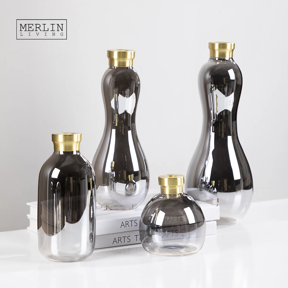 Merlin Living minimalist grey glass vase advanced modern home group rammed glass flower vase for nordic vase decoration