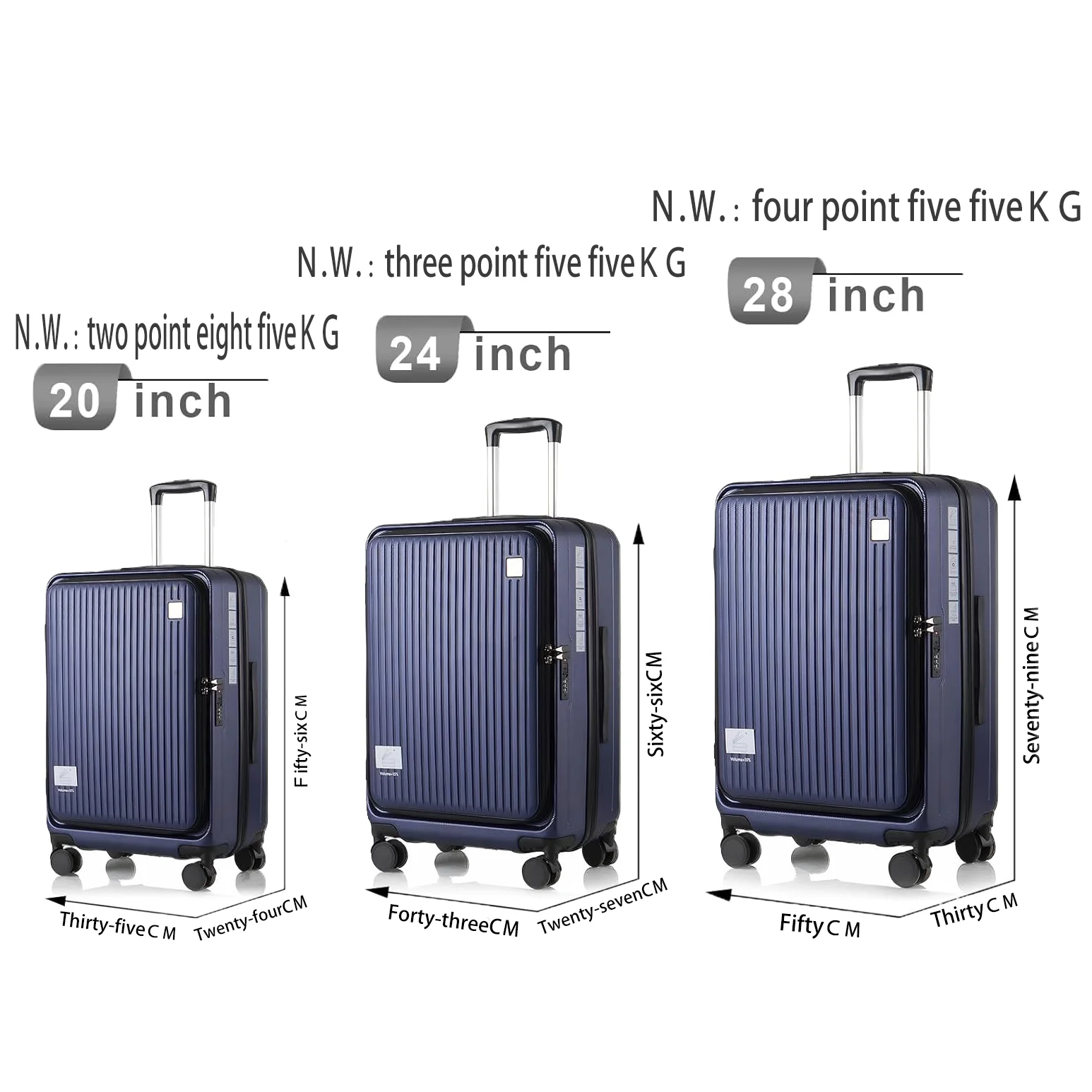 ABS New Material Luggage sets- 20 Inch Boarding Box with TSA Customs Lock,front-opening samsonit sets Pull Bar,Travel Bag Set