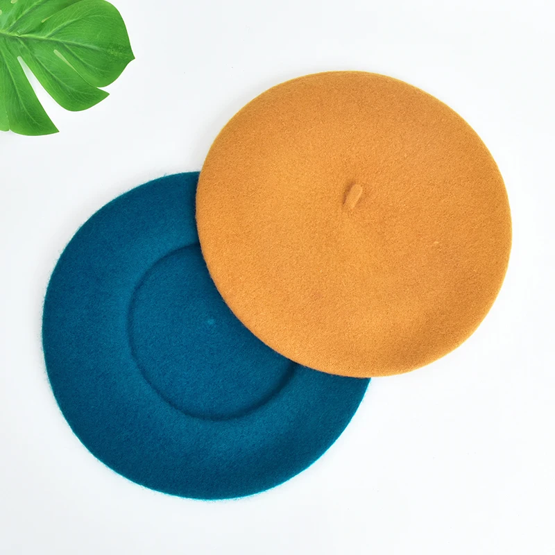 Wholesale Autumn Winter Cheap French Berets for Fashion Woman Plain Color Custom Wool Embroidered Felt Beret Hat