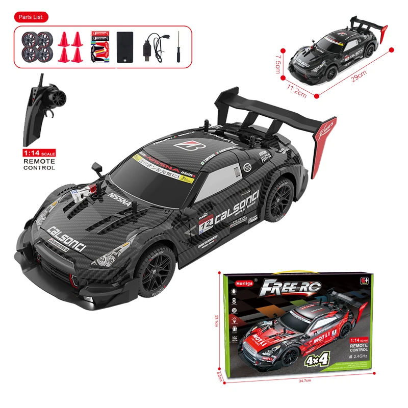 2.4G 4WD  4 Wheel Drive PV C Body Top Racer Plastic High Speed Racing Drifting Sport RC Drift Car