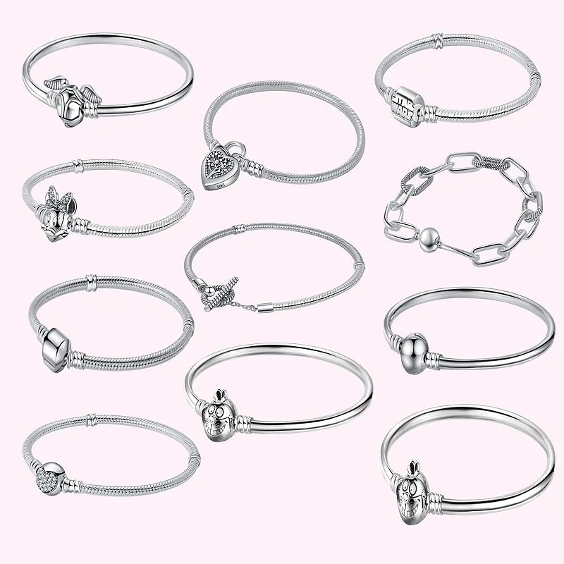 2023 New 925 Sterling Silver Design charm Bracelets Clasp Heart Beads Snake Chain Bracelets Adjustable Friendship Bangles