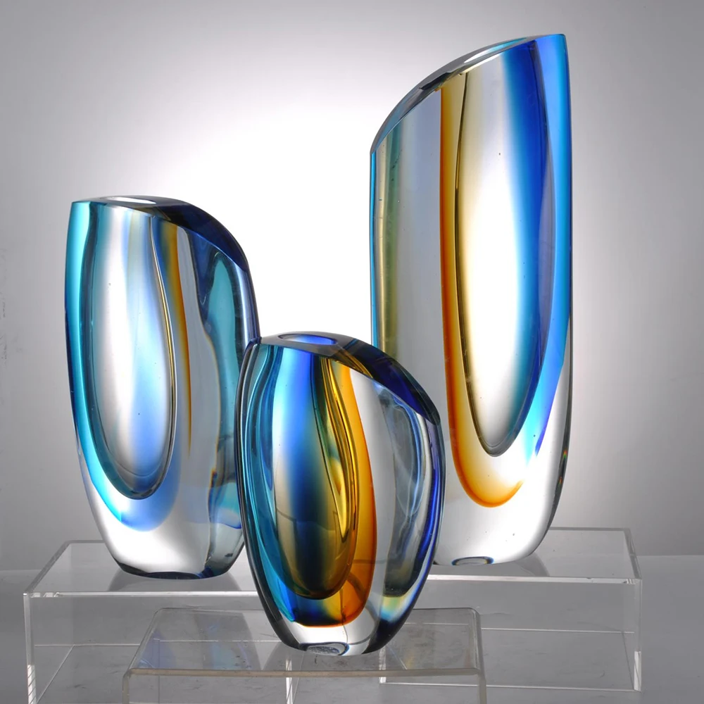Высококачественная цветная ваза ручной работы из муранского стекла в скандинавском стиле для домашнего декора