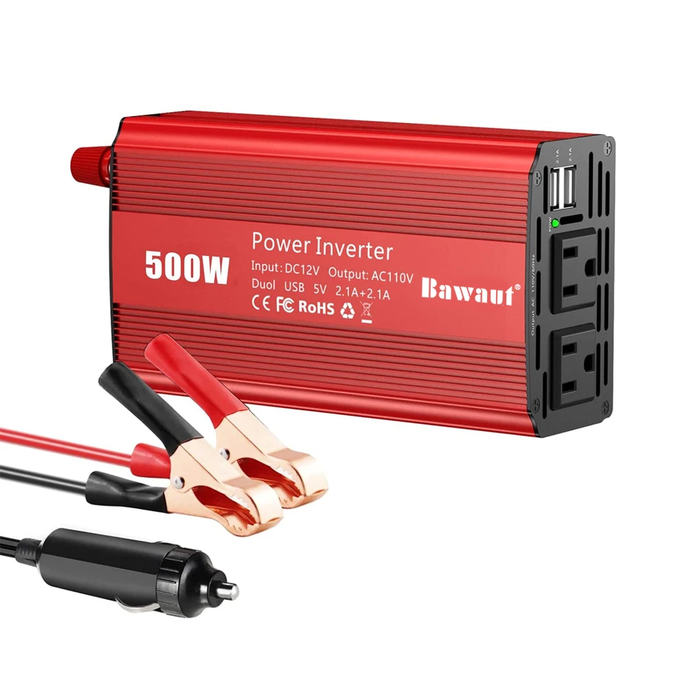 Power Inverter 500W DC 12V To AC 110V 220V Dual AC Charging Port And 2A USB Ports For Laptop Smart Phone