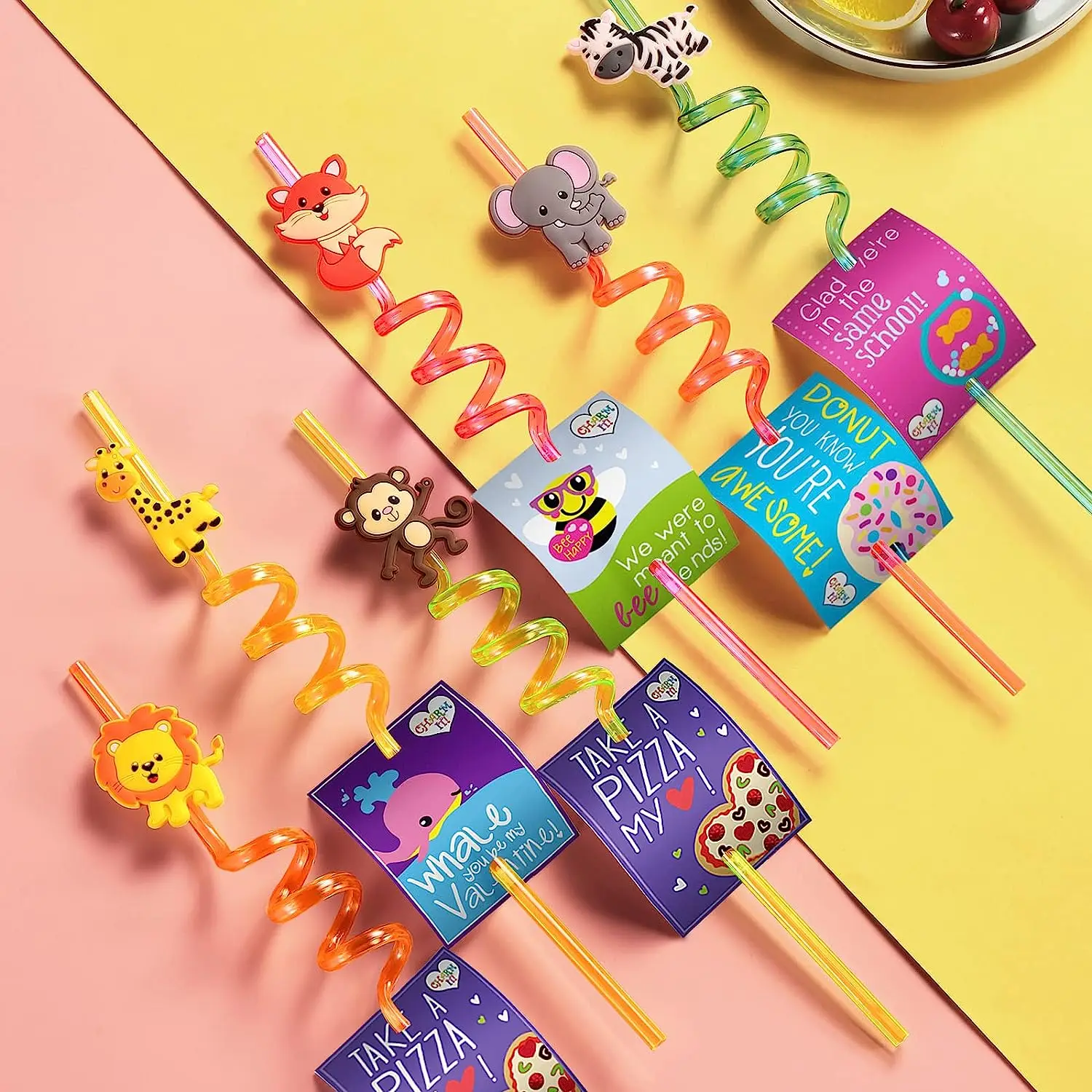 Reusable Jungle Animal Plastic Straws for Lion Fox Zebra Giraffe Safari Birthday Party Supplies Favors Woodland Party Gift Favor