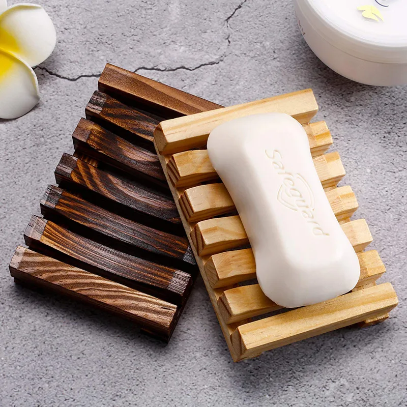 Natural Wood Bathroom Shower Soap Holder Dish Rack Storage Support Plate